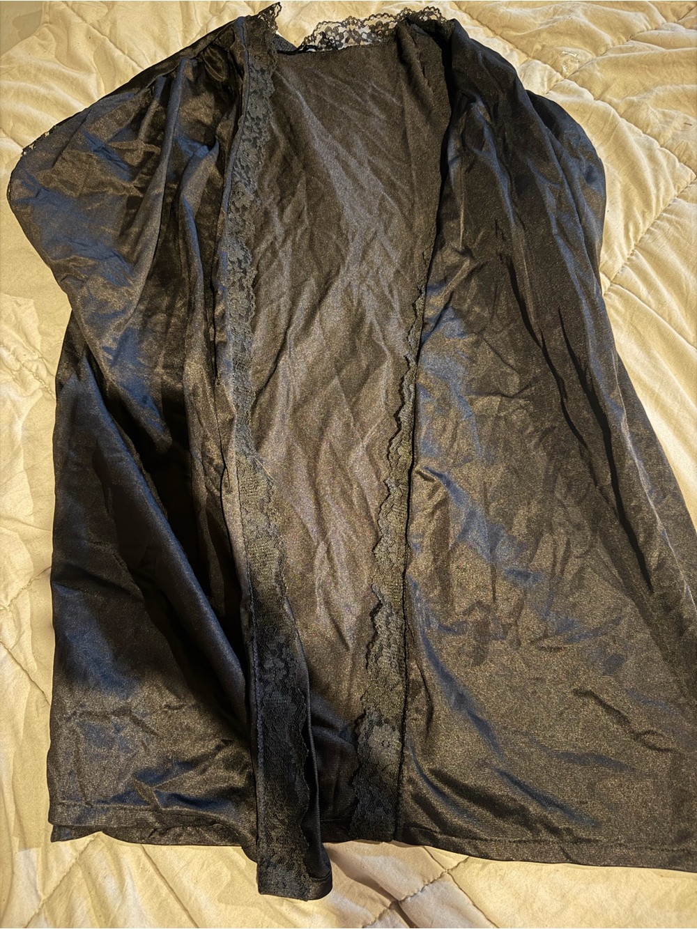 Sheer Black Lace-Trim Robe for Women